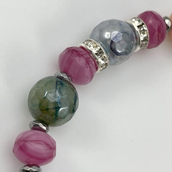 Rainbow Plated Quartz Agate Hematite Stone Beaded Bracelet Artisan Boho New - Picture 3 of 6